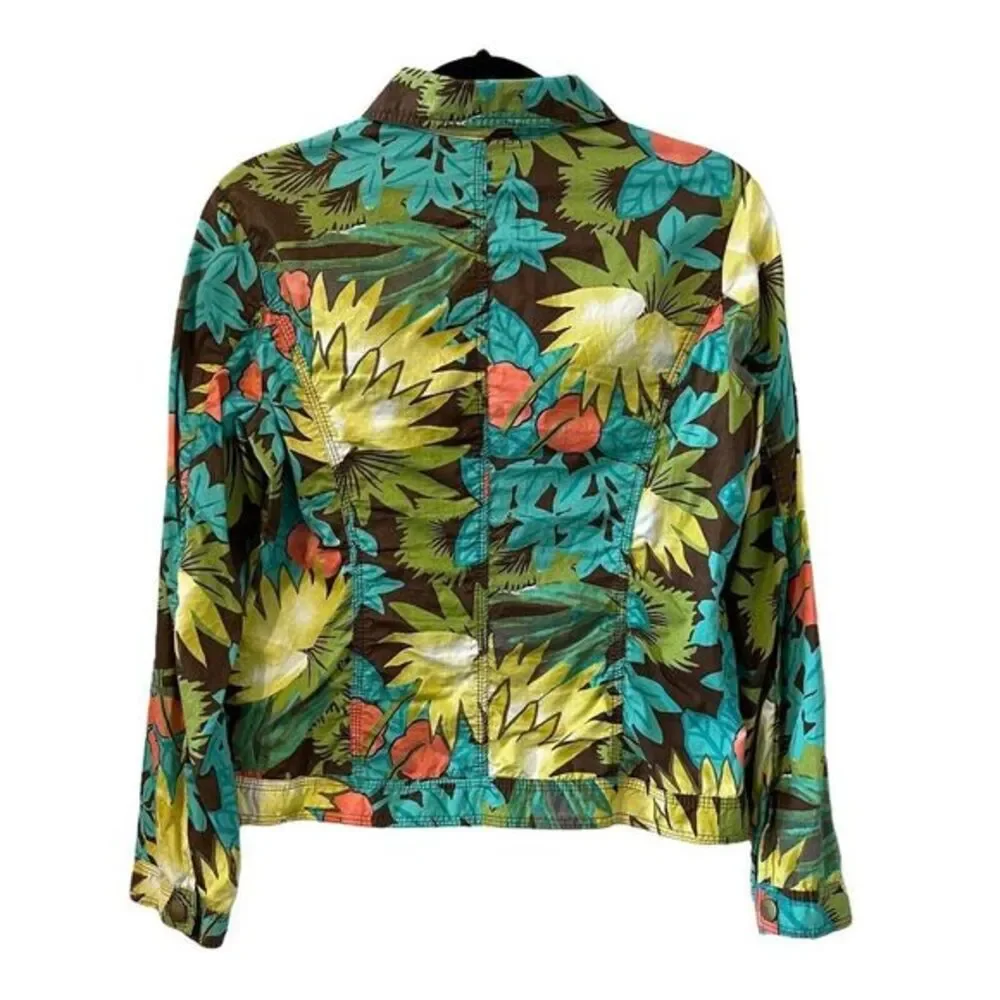 Chicos Tropical Floral Print Denim Jacket Women Size 0 Chicos - XS  Button Front